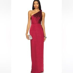 Lovers and Friends Bella Gown One Shoulder Satin Formal Evening Party Cabernet S